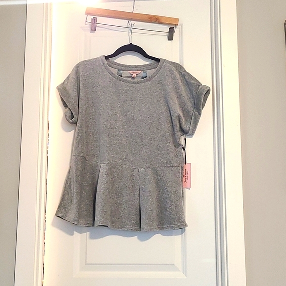 Juicy Couture Gray Velour Short Sleeved Peplum top NWT M Pretty & Plush